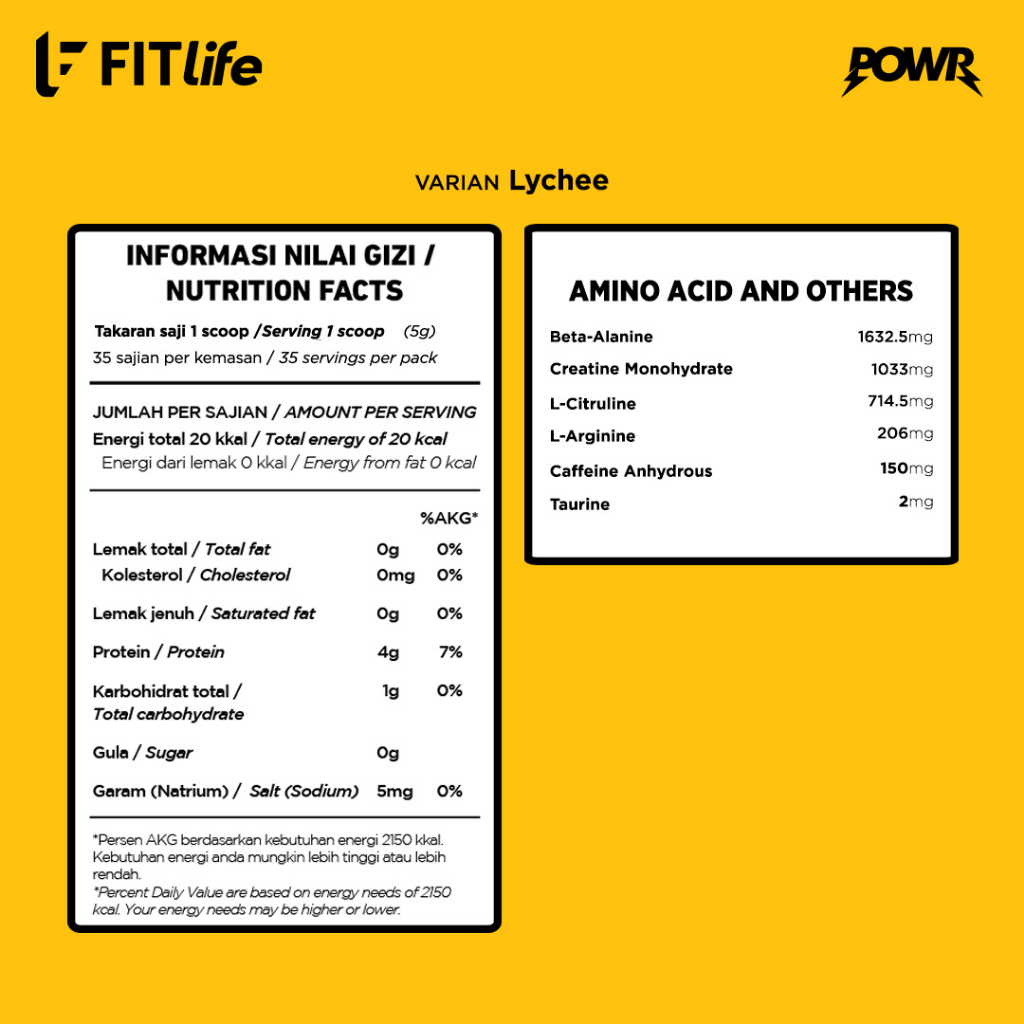 Fitlife Pre Workout POWR 35 Serving Preworkout PWO Penambah Energi