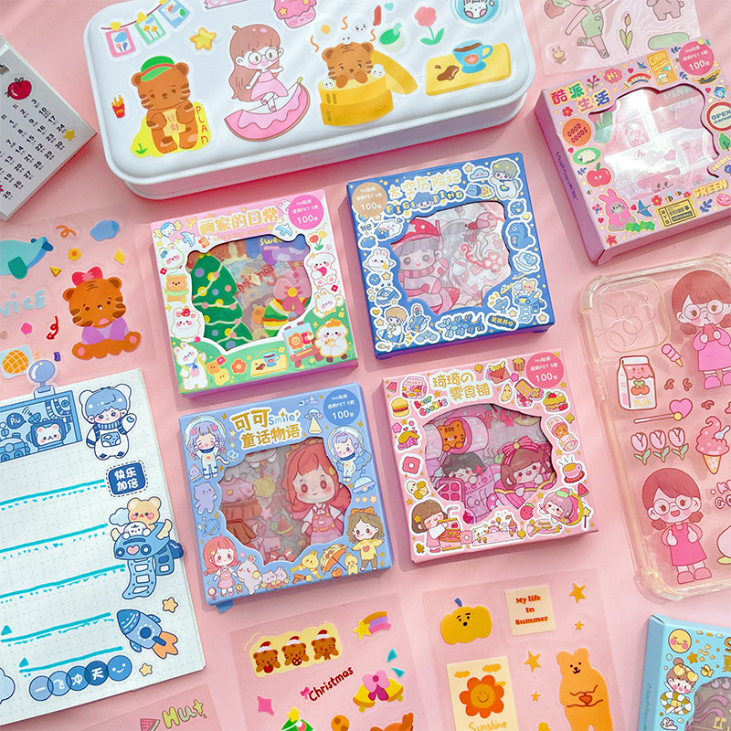 

100Pcs/Set Stiker Kartun Lucu Pola Kecil Scrapbook Gadis Kartun Kreatif Menggemaskan Stiker Pola Kecil-Le