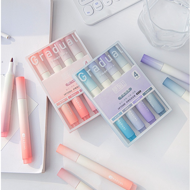 1 SET ISI 4 HIGHLIGHTER WARNA PASTEL TERANG / 1 SET STABILO HIGHLIGHTER WARNA PASTEL PGS