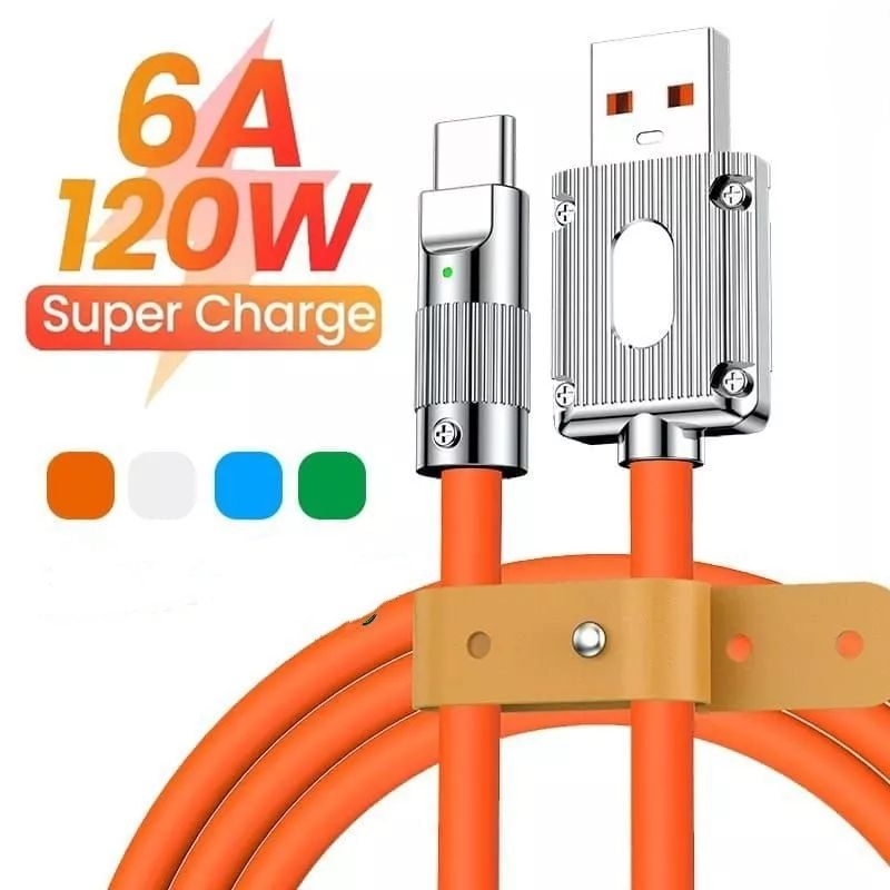 Kabel Data Bahan Silikon 120W 6A Support Fast Charging Micro USB - Type C