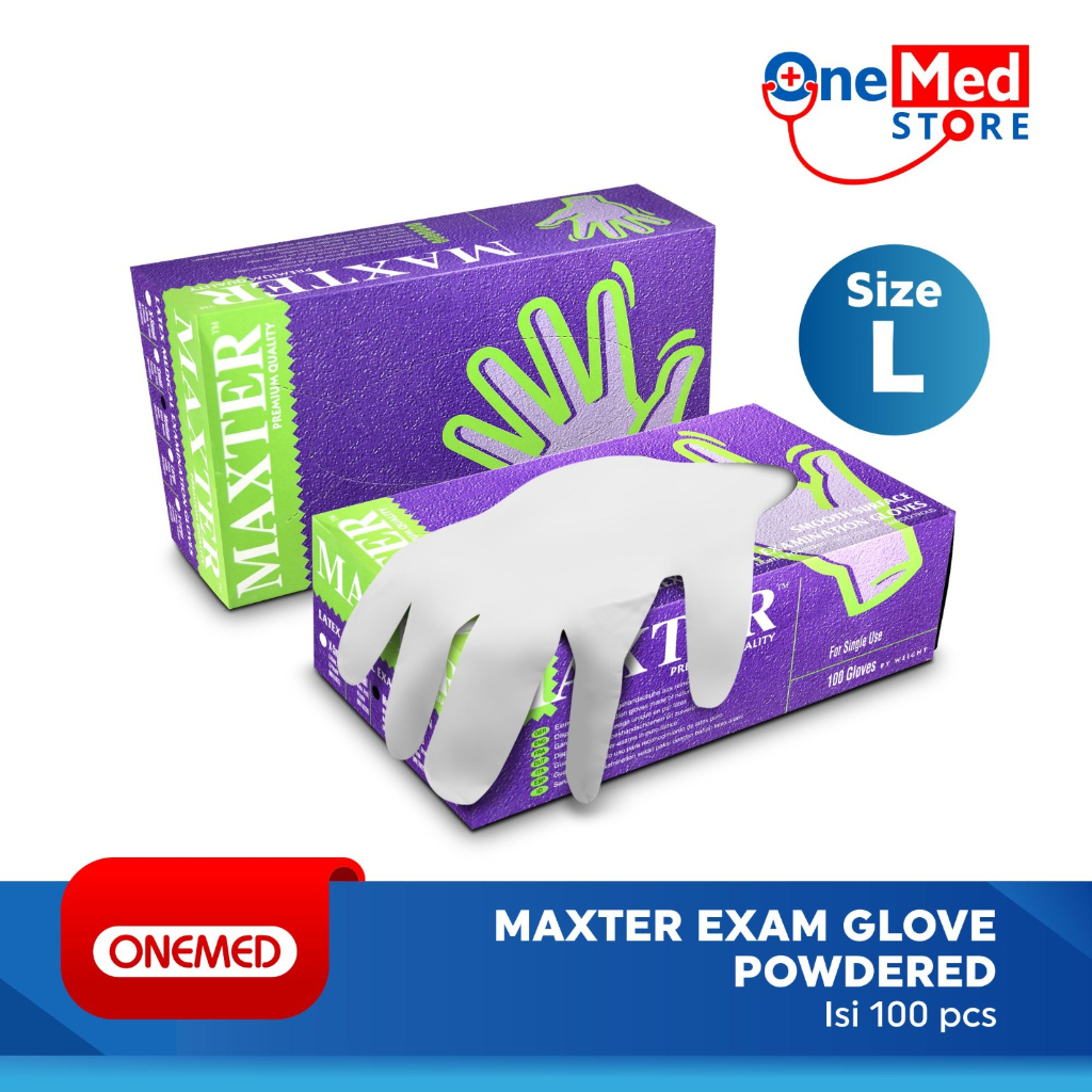 Sarung Tangan Latex Maxter Exam Glove Box Isi 100 Size L OJ2