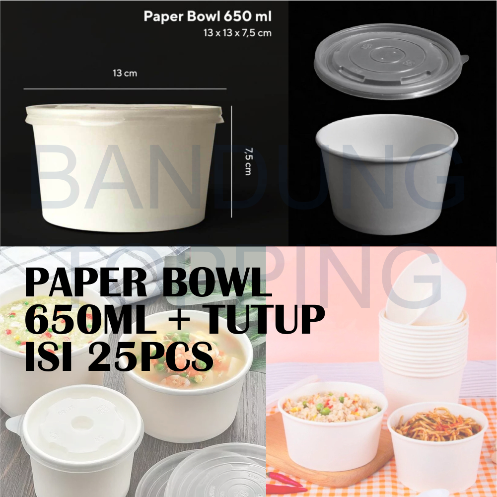 PAPER BOWL 650ml Tutup / Rice Bowl 22oz isi 25pcs