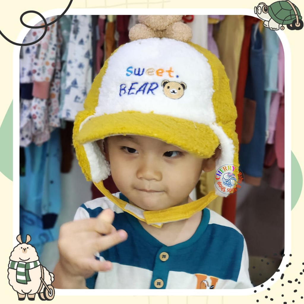 Topi Bulu Anak 3D Winter Sweet Bear Hello Fleece 1-3 Tahun Kelinci Unisex / Earflap Hat Unisex CBKS VC