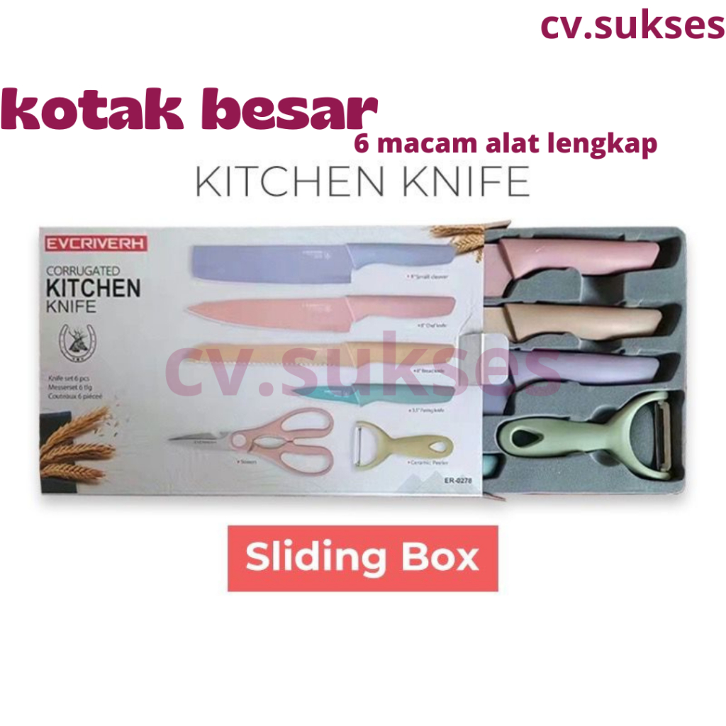 Pisau dapur set stainless knife anti lengket isi 6 pcs/Kitchen Knife Set Stainless Steel / Pisau Dapur Set 6 in 1 Bahan