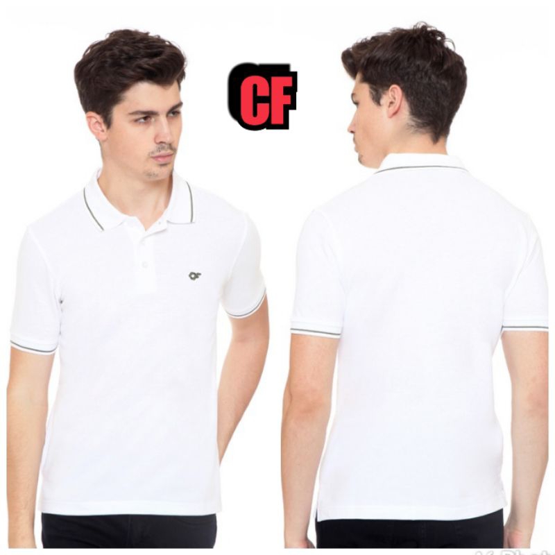 Baju pria kaos kerah Cf Khusus putih pake list dan polos 100%Berkulitas mantap.