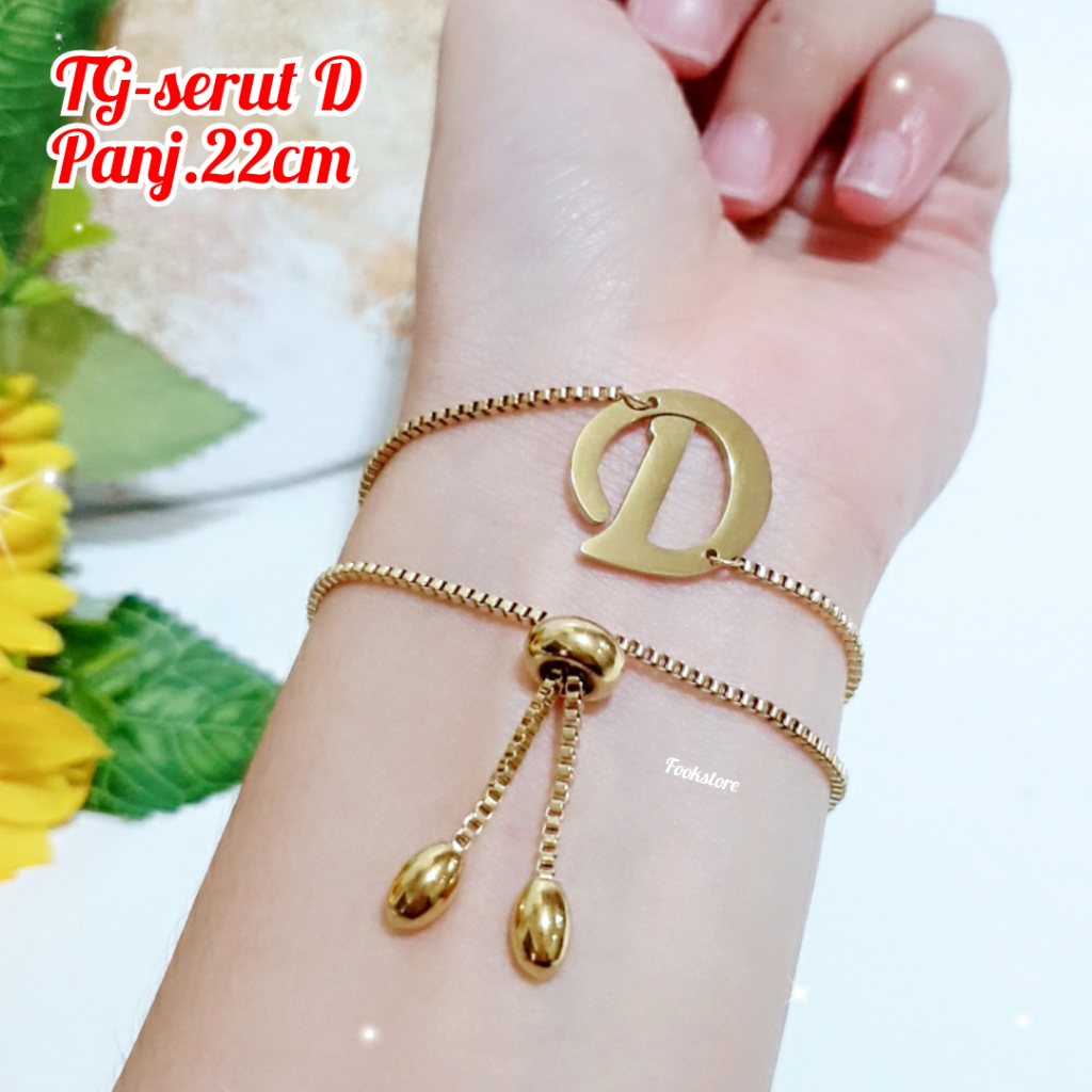 TITANIUM GELANG SERUT DEWASA MOTIF HURUF/ALPHABET ANTI KARAT