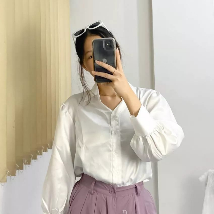 PEVITA Blouse / Puffy Top Satin Crop Casual/Kemeja Kerja/Satin