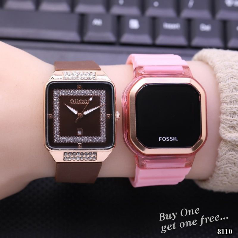 (Terima Cod)Jam Tangan Wanita Buy 1 Get 1 Paket Hemat Kado Guco Mata+Hp Touch Scren Rubber/Karet(Dikirim Jakarta Free Batrai)