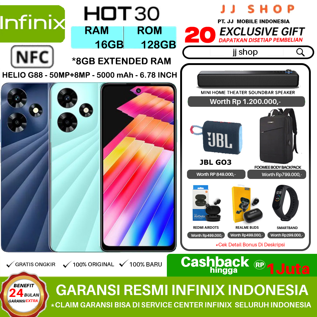 INFINIX HOT 30 NFC RAM 16GB [8GB+8GB extended] ROM 128GB 8/128 GB GARANSI RESMI