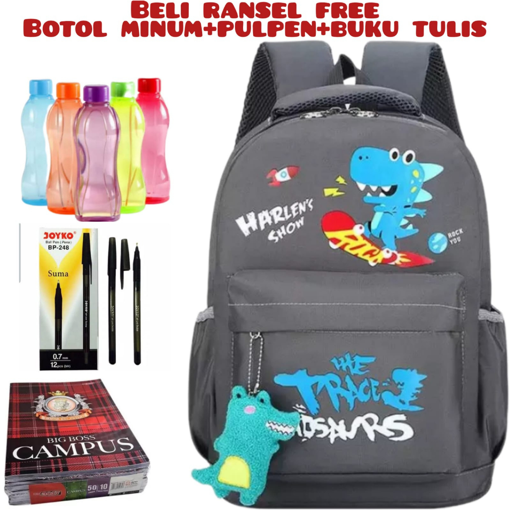 MJP_Beli 1 Dapat 4-Tas Anak Sekolah HARLEN`S SHOW Anak Laki-Laki/Perempuan Tas Sekolah Anak TK/SD Laki-Laki Murah Beli Ransel Free Botol Minum+Pulpen+Buku Tulis