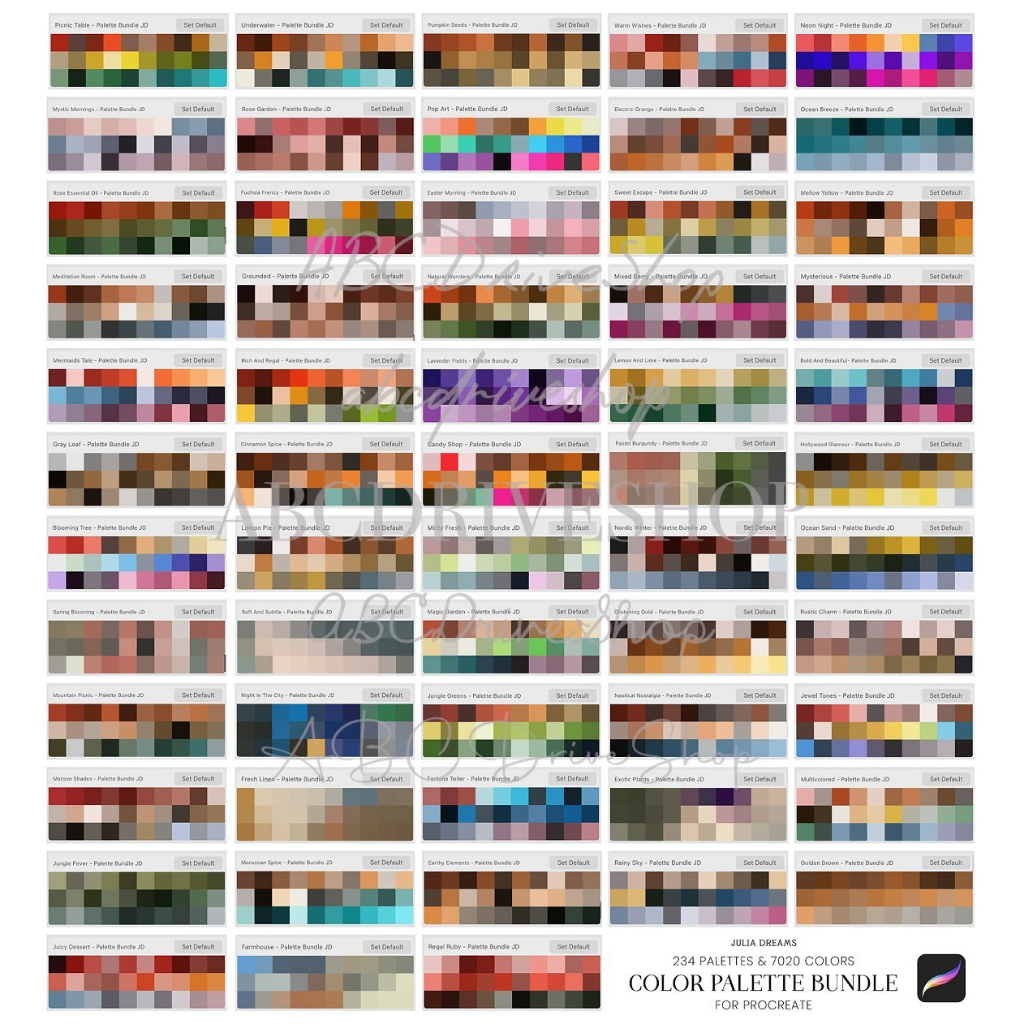 Procreate Swatches - 234 Color Palettes Bundle 7020 Colors