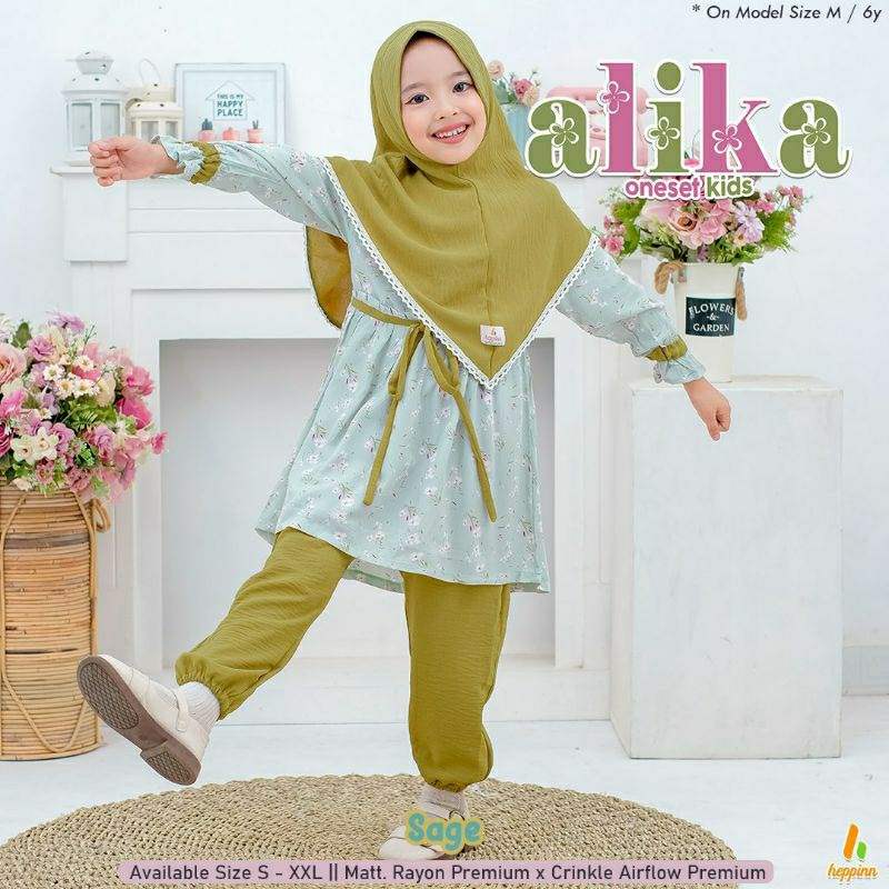 Oneset Kids Alika set hijab ori by Heppinn/setelan anak perempuan bahan rayon premium adem berkualit