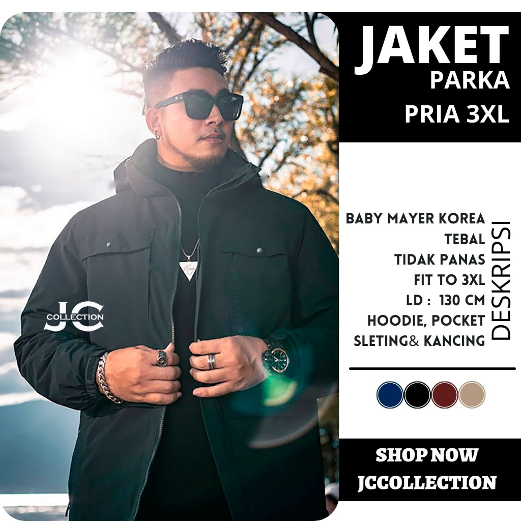 Sweater Jaket Parka Pria Jumbo 3XL / Men's Basic Parka Jacket JCCollections