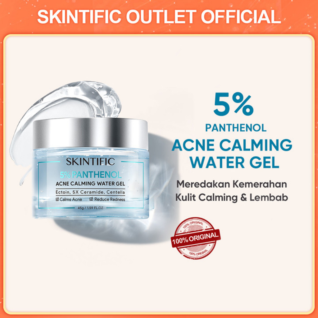 SKINTIFIC 5% Panthenol Acne Calming Water Gel 45g Pelembab Wajah Cream jerawat Soothing Facial Moisturizer For Acne Skincare Crystal pelembab wajah night cream