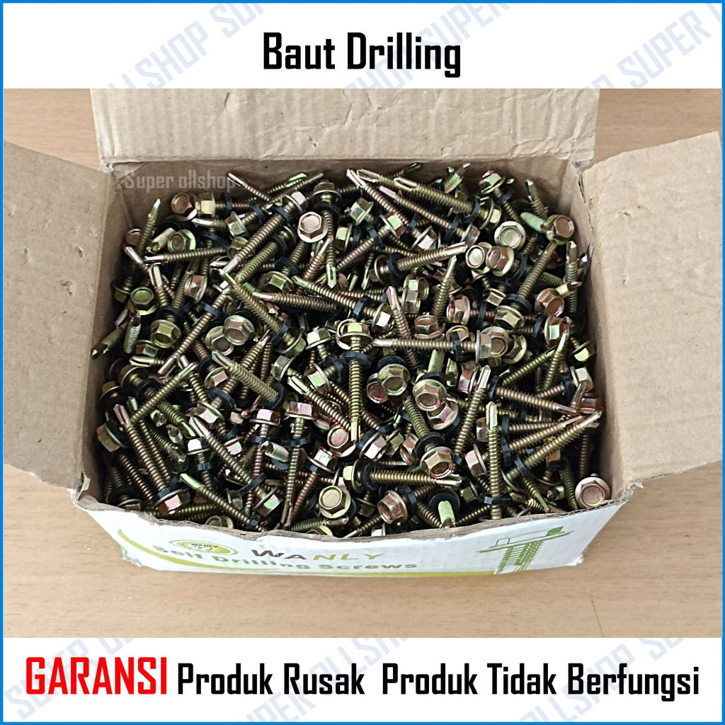 Baut Baja Ringan Sekrup Drilling Roofing Atap Galvalum 12x65 Panjang 6.5 Cm Kunci Sock 8 MM Harga 1 Kotak