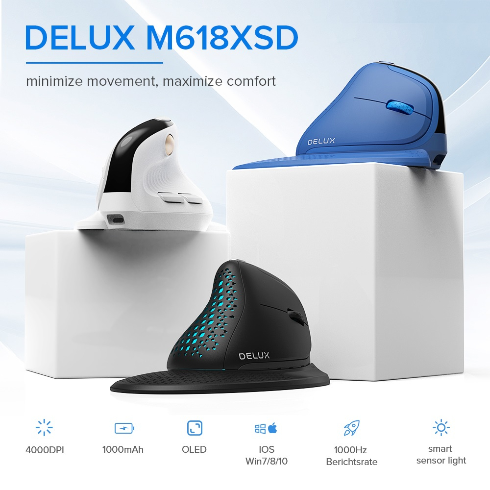 DELUX M618XSD - SEEKER Series - Ergonomic Wireless OLED Display Vertical Mouse - Mouse Vertikal Masa Kini!! Tidak Menyebabkan Nyeri Pergelangan