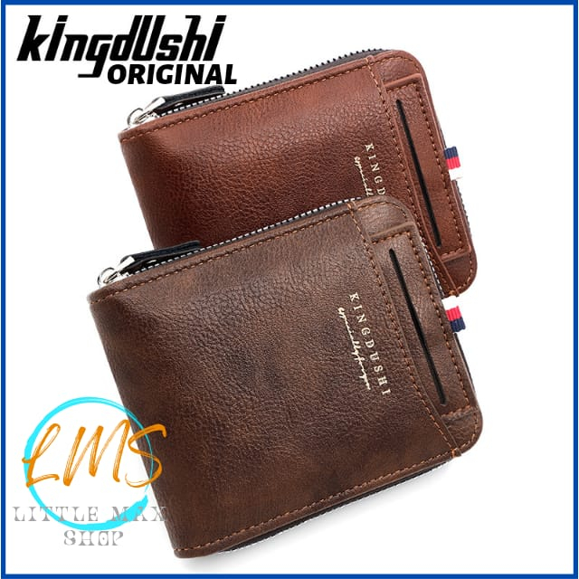 [Lms] Dompet Import Pria Resleting Koin Original Kingdushi Kulit PU Premium