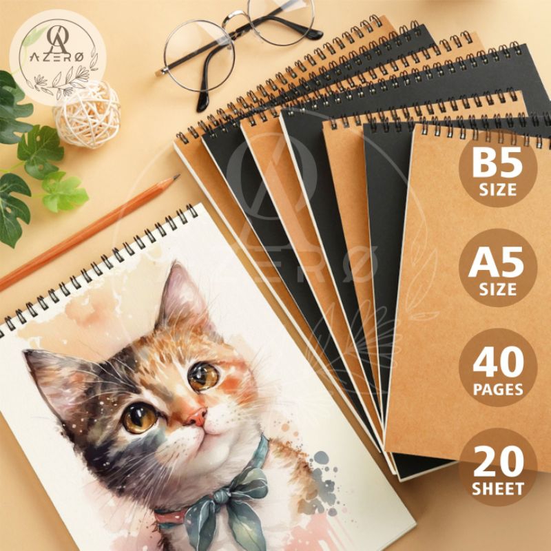 Watercolor Buku Gambar Tebal / Watercolor Sketchbook Spiral B5 A5 A6 / Buku Sketsa Tebal Cover Black