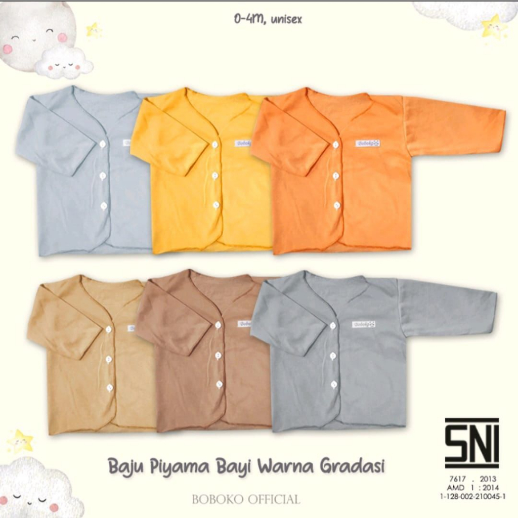 Baju bayi piyama warna gradasi 0-3 bulan . baju bayi new born lengan panjang polos