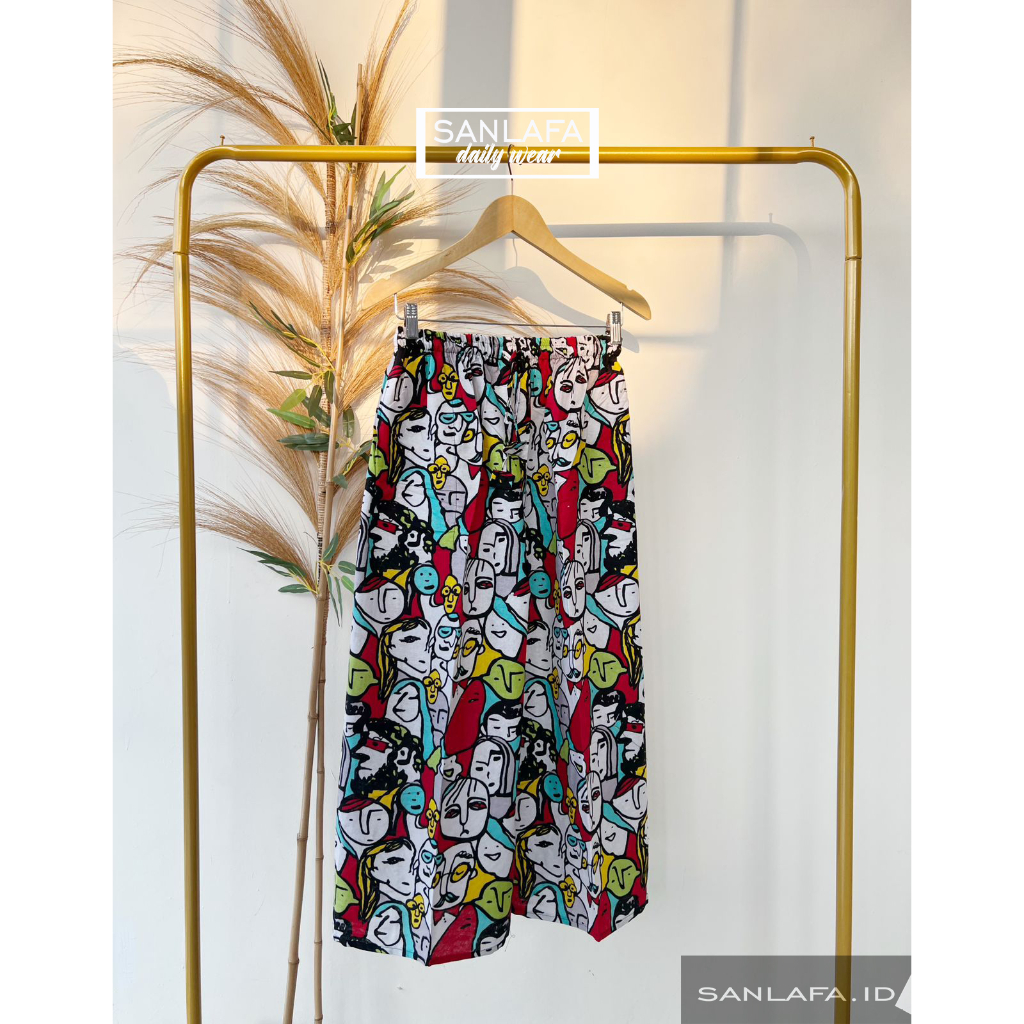 Celana Panjang kulot  Katun Linen wanita Cewek dewasa motif  big size