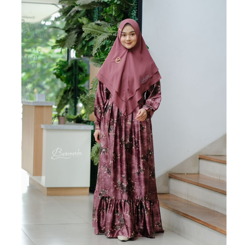 New Gamis armany set khimar Agnia Bermerks mewah lux silk kilap dress pesta mewah