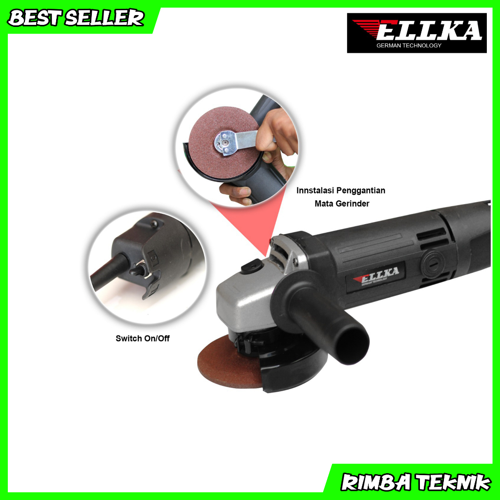 ELLKA Paket Bor dan Gerinda Set Koper M3esin Bor Kayu 10mm dan Gerinda Tangan 4 Inch Combo Set Murah Germany Technology