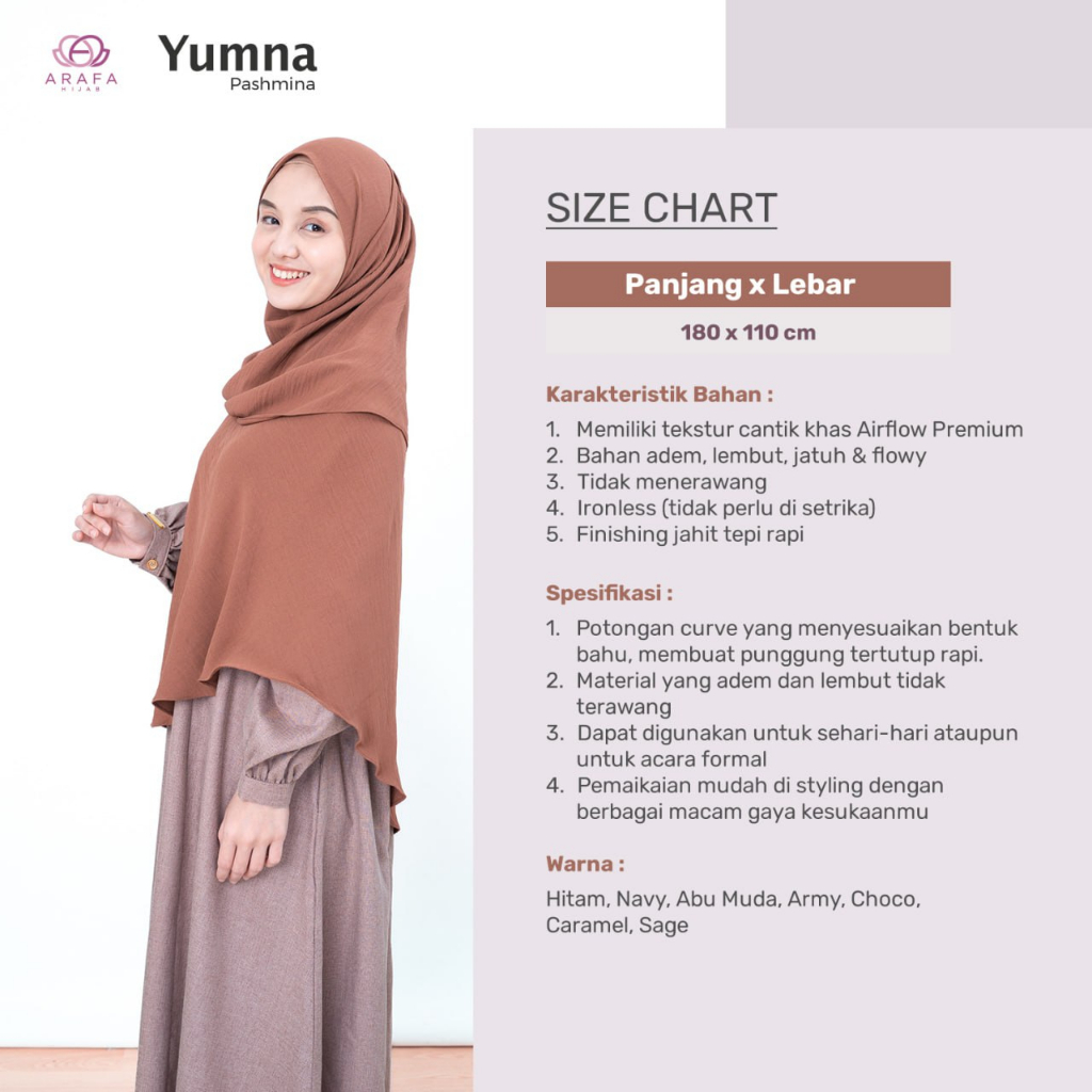Arafa Hijab - Yumna Pashmina | Yumna Curve Pashmina | Pashmina Oval Syar'i Crinkle