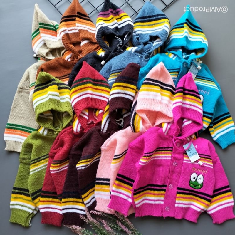 sweater jaket rajut hoodie 0-6 bulan