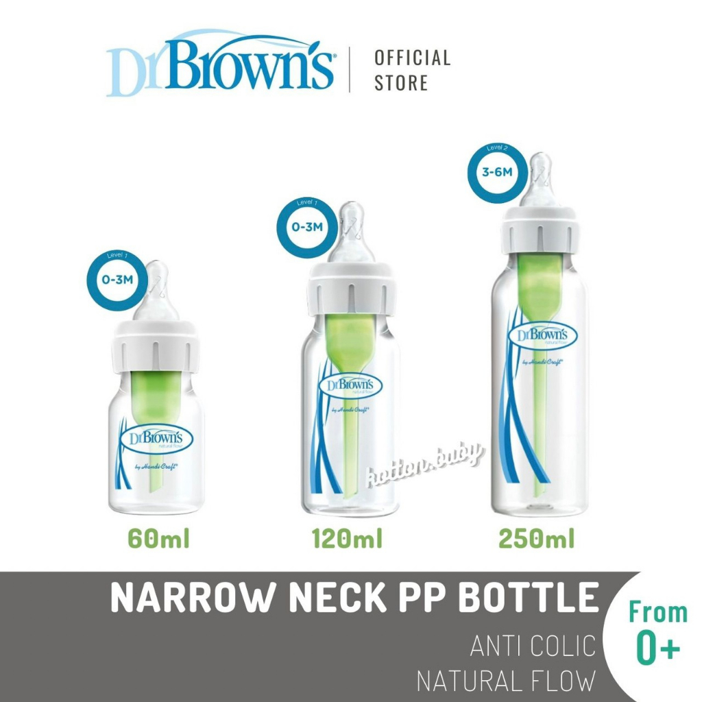 Dr.Brown's 2oz / 4oz / 8oz PP Narrow Neck &quot;Options+&quot; Baby bottle / Botol Susu Bayi