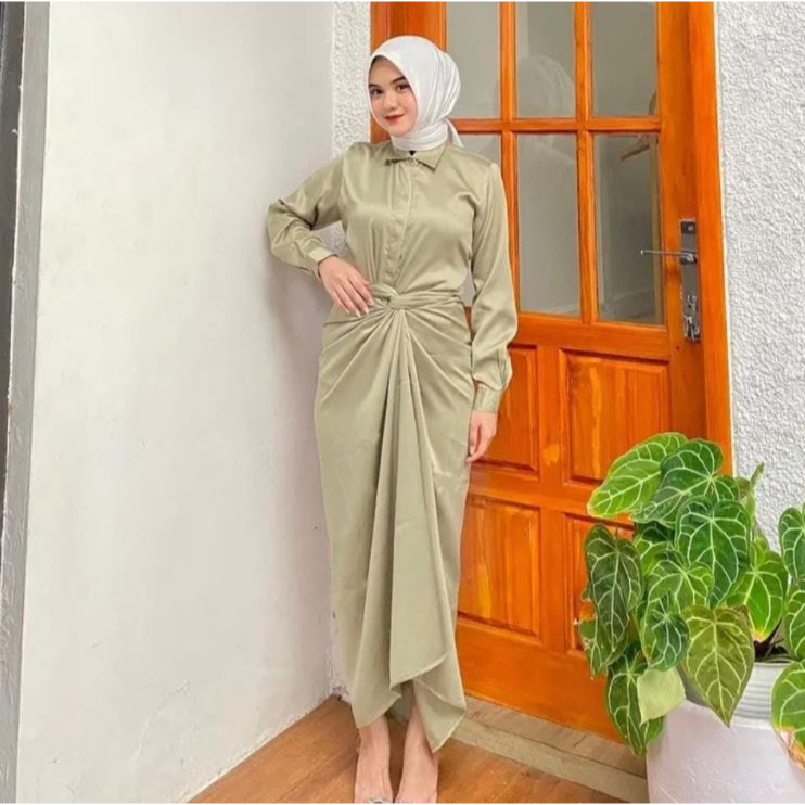 DENTA ONE SET KEMEJA DAILY BLOUSE SET ROK LILIT SATIN SILK PREMIUM (RPA)