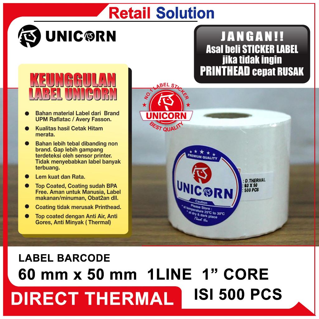 Unicorn Stiker Barcode Label Thermal 60x50 mm / 60x50mm / 60 x 50 mm