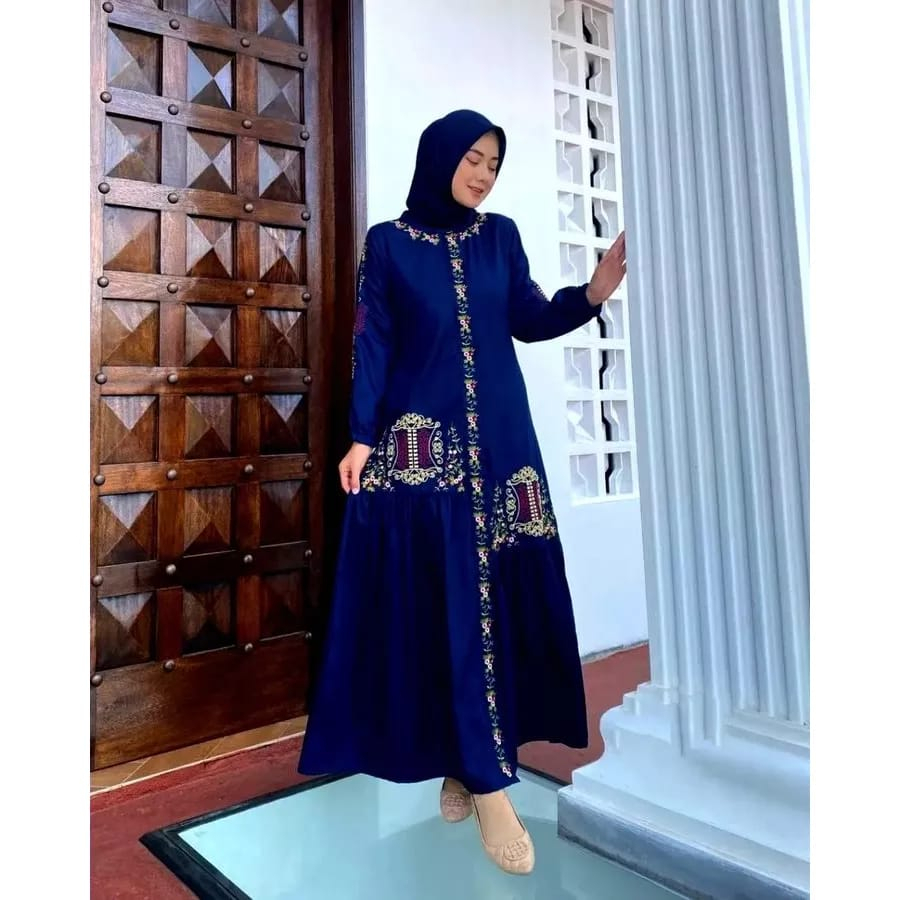 Gamis Wanita Terbaru 2023 Baju Kondangan Wanita Kekinian Gamis Bordir Mewah Bahan Crinkle Airflow Adibah Dress