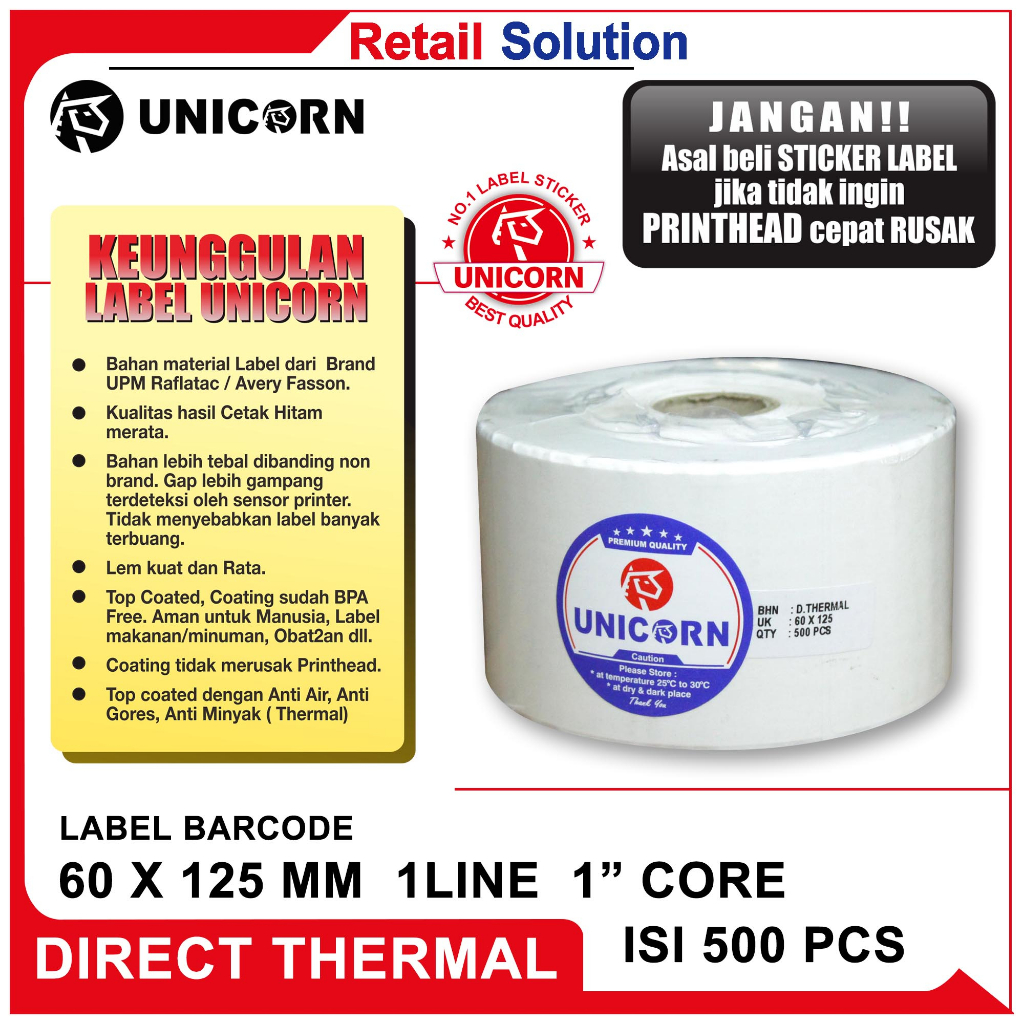 Stiker Barcode Label Thermal - 60x125 mm / 60x125mm / 60 x 125 mm