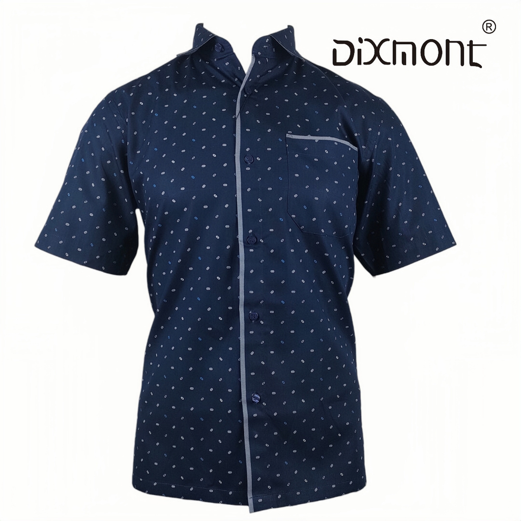 Dixmont Kemeja Pria Basic Formal Motif Lengan Pendek Hem MS00323