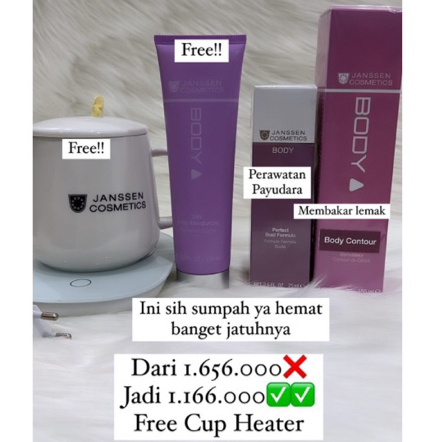 Paket Janssen Bust 75ml + Body Contour 150ml free 24H moisturizer 150ml free Cup heater