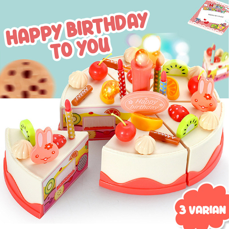 Mainan Anak Birthday Cake 40pcs 75pcs 83pcs Kue Ulang Tahun Kado Ultha Lampu DIY Fruit Cake Potong Kue