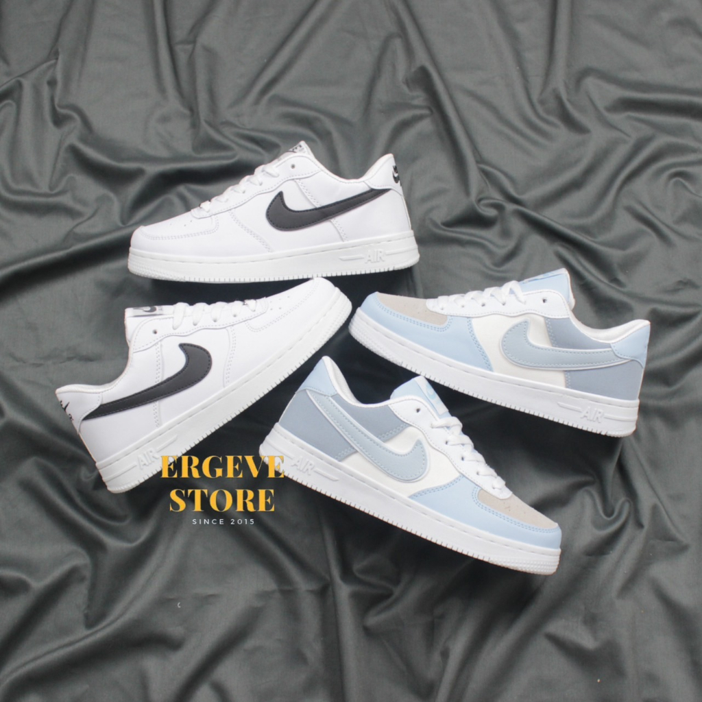 MAN &amp; LADIES SEPATU PUTIH AIR FORCE 1 LV8 MID LOW PUTIH POLOS WANITA PRIA SNEAKERS WHITE BLACK BLUE