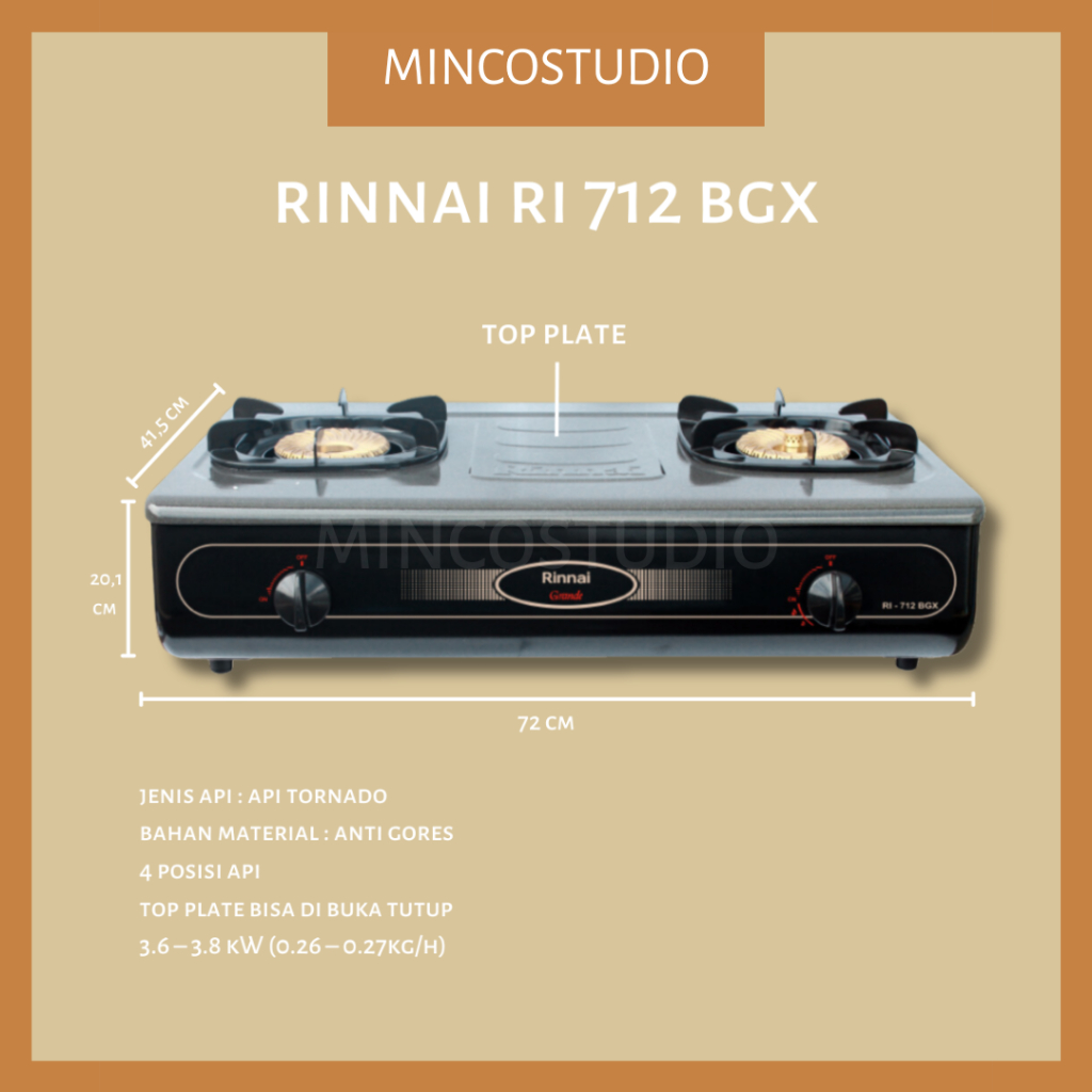 RINNAI RI-712 BGX / KOMPOR JUMBO RI-712 BGX / RINNAI KOMPOR GAS JUMBO RI-712 BGX