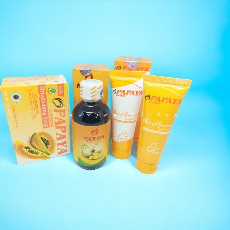 PAKET CREAM MAMAYA 4 IN 1 BRIGHTENING CREM ORIGINAL BPOM ( CR. SM + toner Alkohol+ Sabun batang)