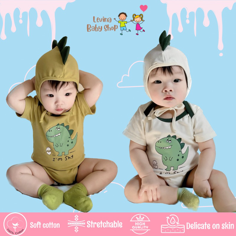 Jumper Bayi Costum Dinosaurus import 0-2 Tahun - Baju bayi karakter hewan - Romper Bayi perempuan da
