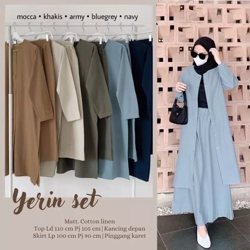 Baju Setelan Wanita Kekinian Yerin Set Outer Panjang Setelan Rok Wanita Kekinian Matt Katun Linen One Set Jumbo