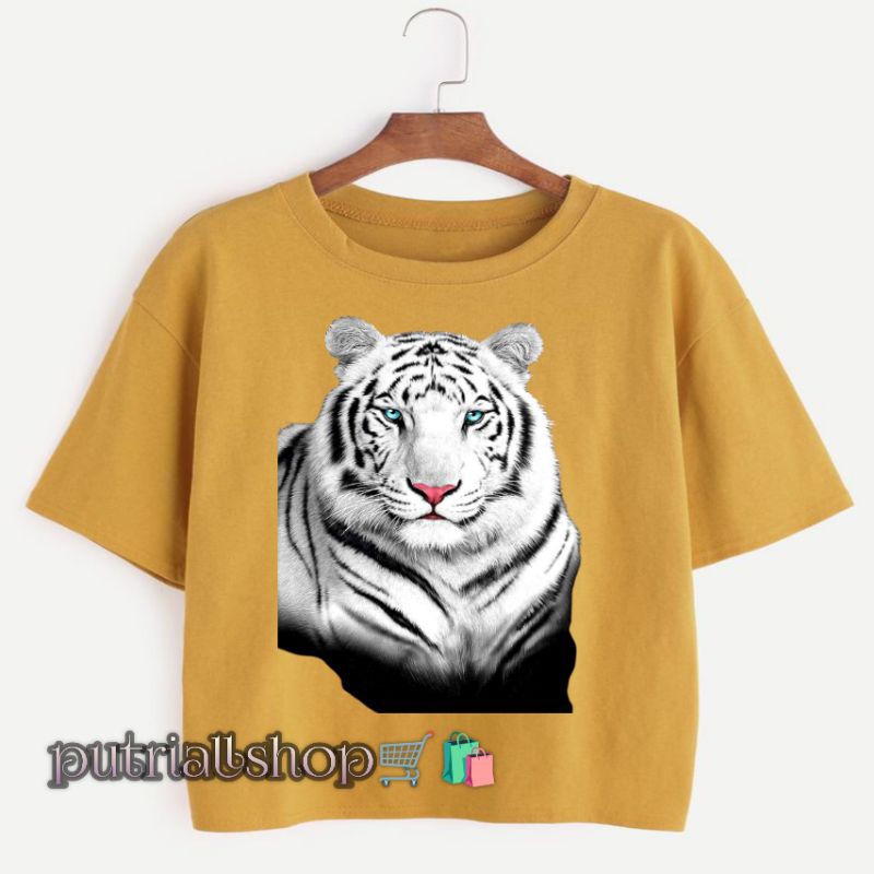 Baju kaos t shirt anak unisex katun sablon dtf motif  harimau putih