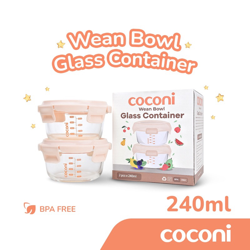 COCONI Wean Bowl Glass Container 240ml (2pcs) / Wadah Penyimpanan MPASI