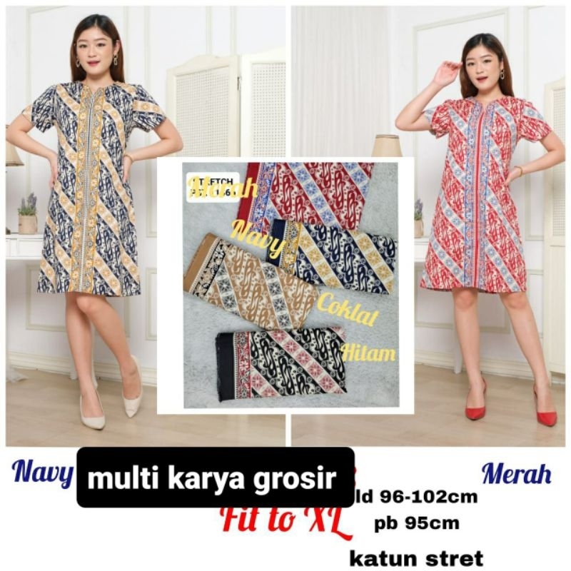 MIDI DRESS BATIK WANITA / GAUN KANTOR LENGAN PENDEK / DRESS FASHION KATUN XL