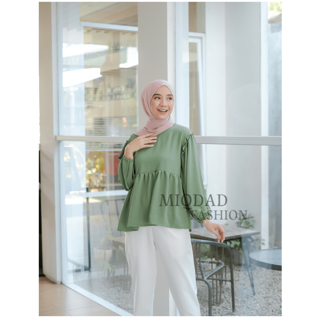 Alensa Blouse Atasan Wanita Casual / / Blouse Lengan Balon / Atasan Wanita Crop Cringkle