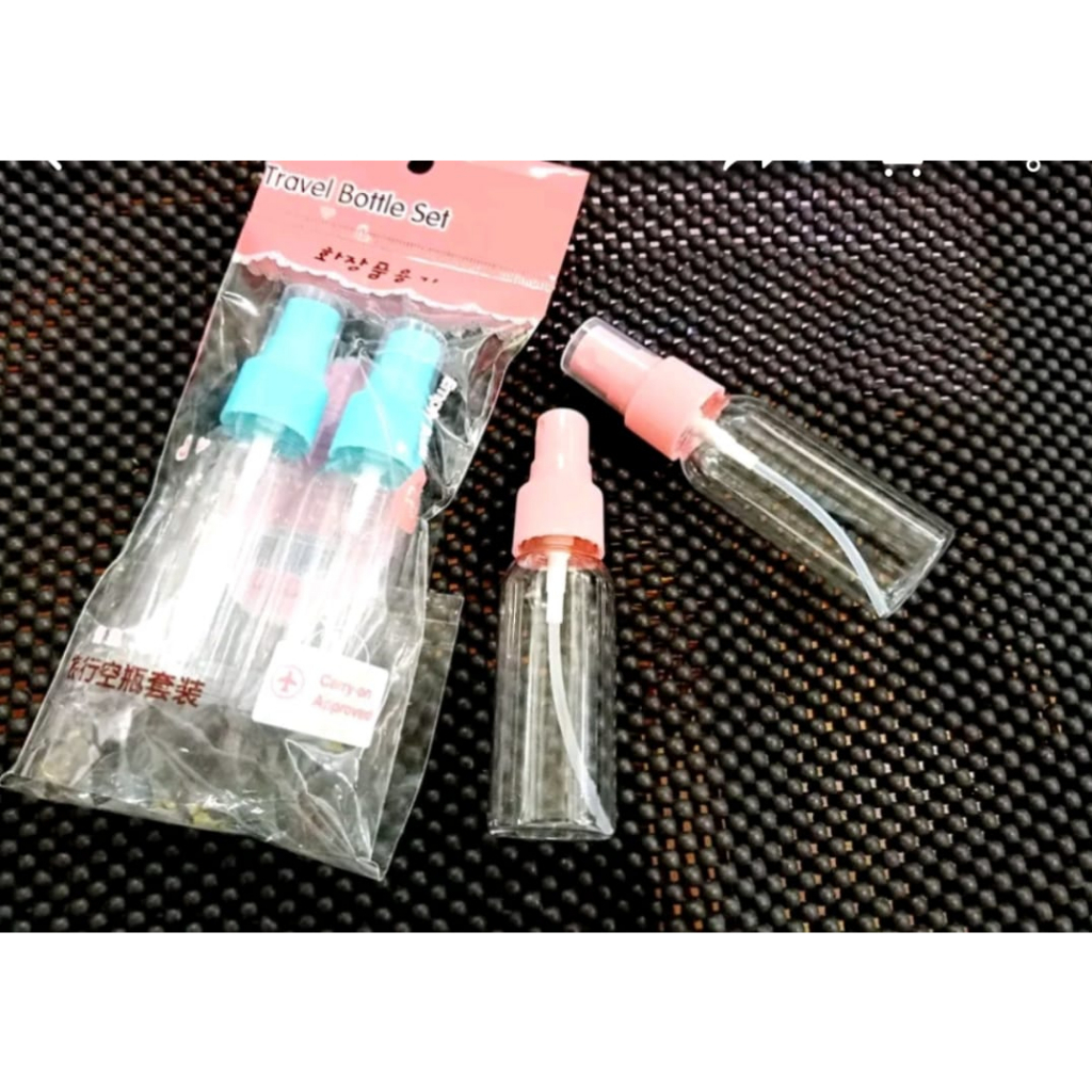 Botol travel set 4 in 1 dan Botol Spray Plastik set 2 40ml,botol serbaguna untuk travel ke mana2