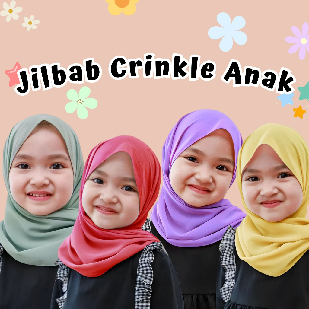 Pashmina Anak Crinkle Airflow / Pashmina Syakira Kids / Jilbab Anak Perempuan / Hijab Panjang / Pashmina Hitam