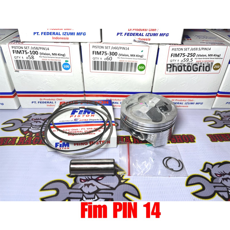 Piston FIM Seher Fim Pin 14 Vixion Mx king Jupiter MX R15 Nmax Aerox Xeon 57 57.5 58 58.5 59 59.5 60 Pin 14 1SET Piston Ring seher dan Pin piston