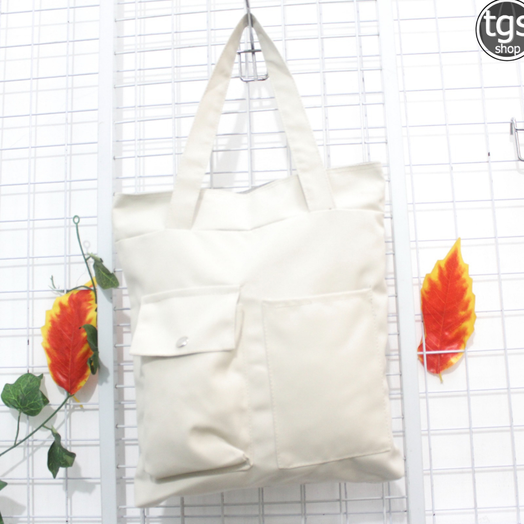 (TGS OLSHOP) -&gt; Totebag fashion stylish tote 2 saku tas totebag kain resleting tas tote