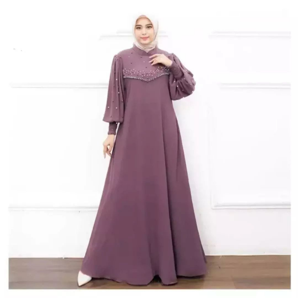 Baju Gamis Wanita Kekinian 2023 Gamis Muslim Wanita Terbagus Bahan Crinkle Airflow Premium  Aplikasi Mutiara Fasshion Muslim Vioni Dress Gamis Kekinian Baju Dress Perempuan Dewasa Baju Pesta